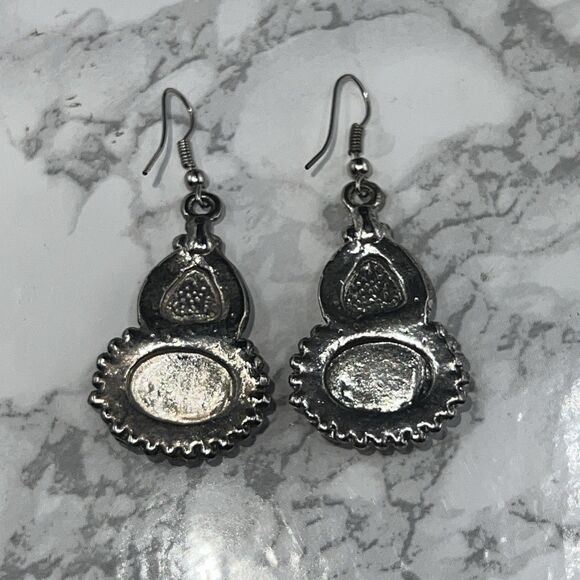 Turquoise Necklace And Earring Set Silver Tone Clasp - Picture 6 of 7